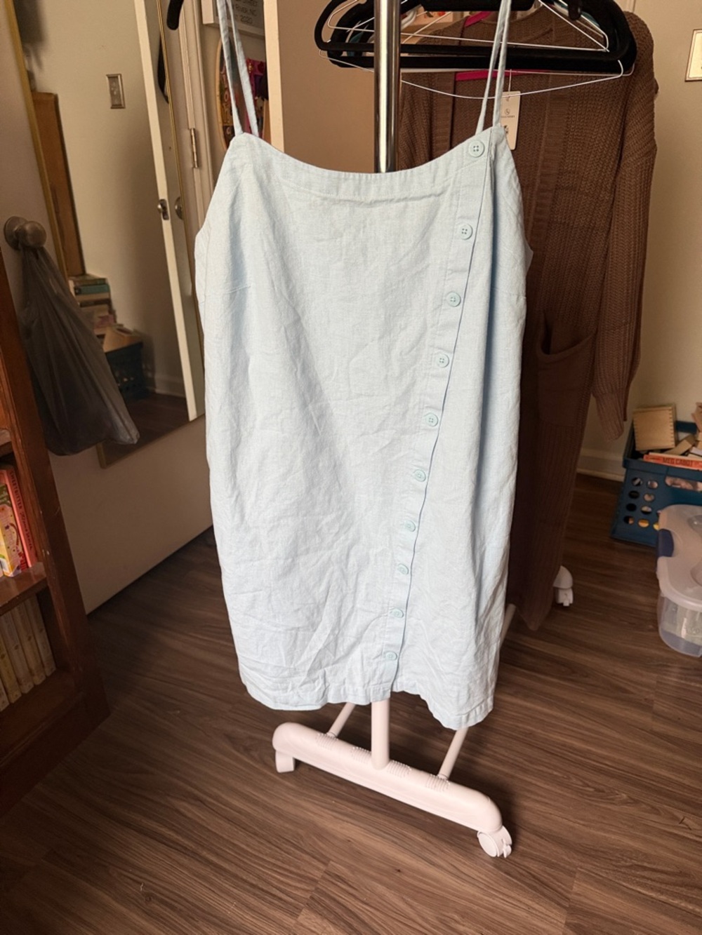 Target Pale Blue Button-Front Midi Slip Skirt with Thin Straps
